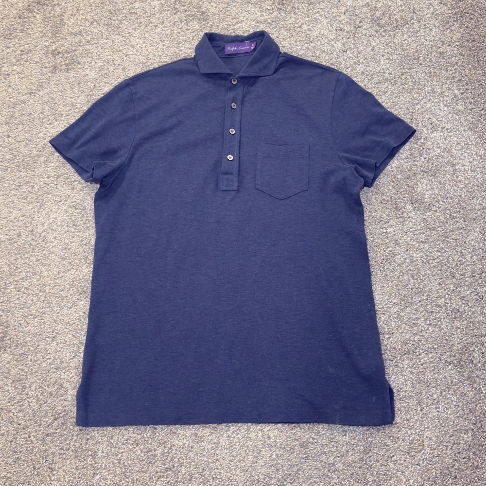 Ralph Lauren Purple Label Mens Navy Blue Cotton Pique Pocket Polo Shirt Medium
